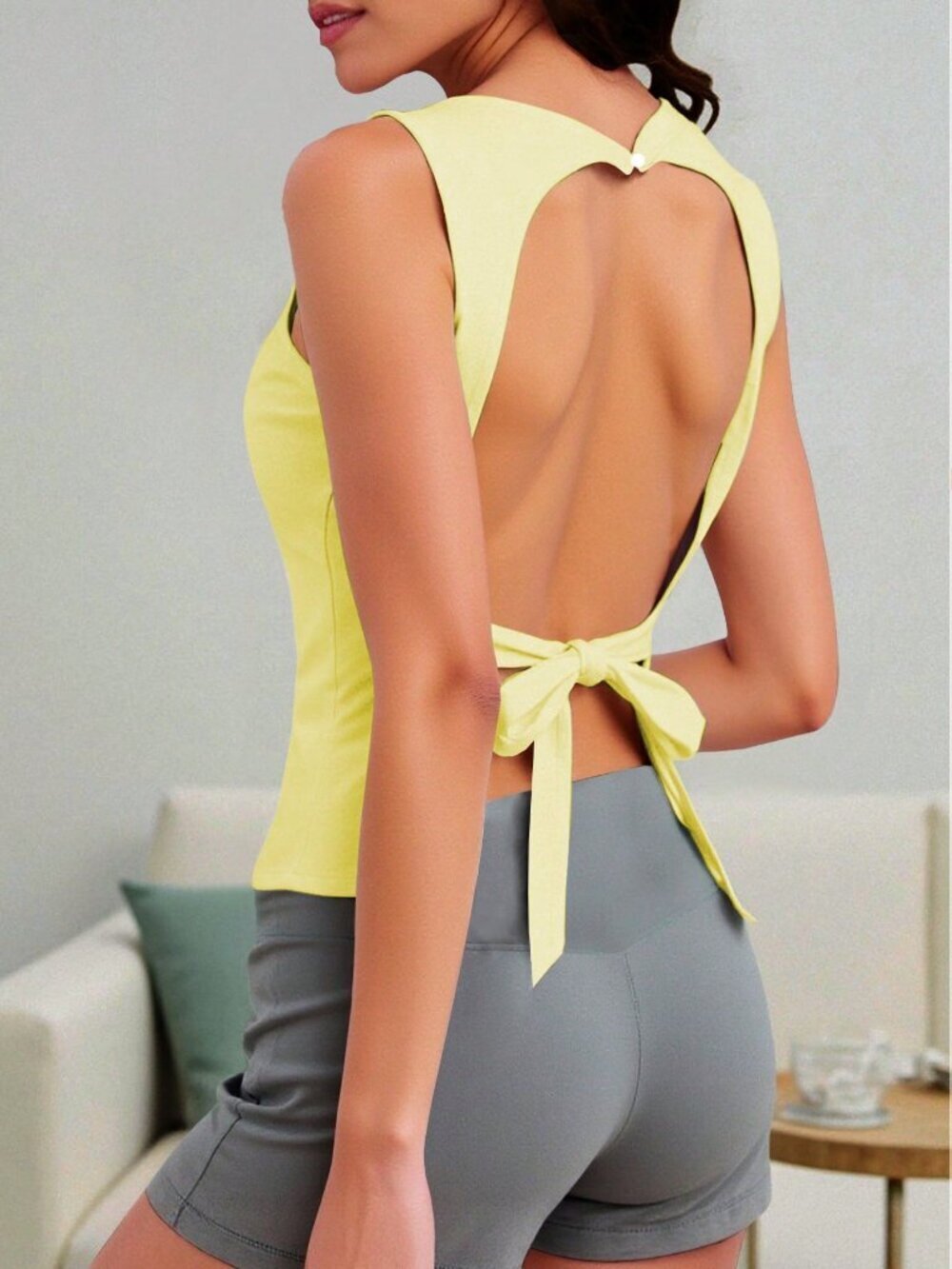 Yellow Casual Women's Round Neck Top